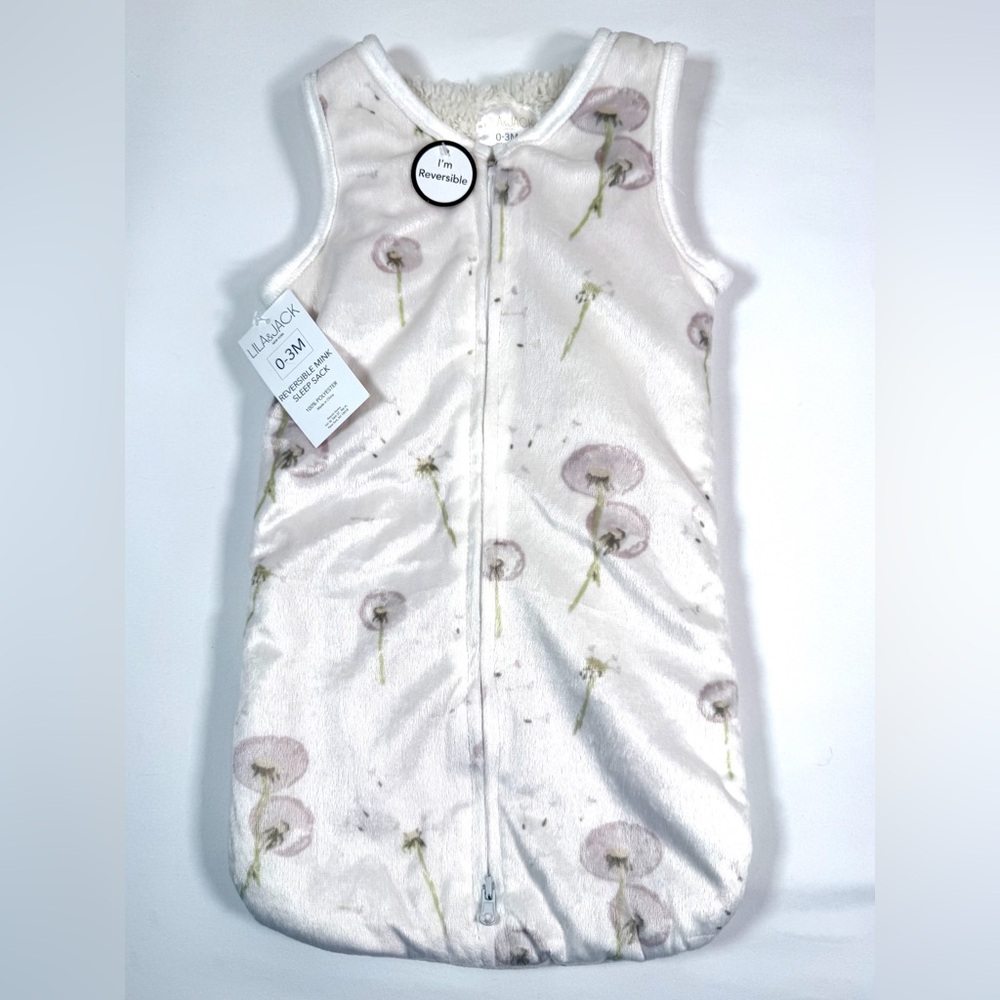 NWT LILA &‎ JACK Baby Reversible Mink Sleep Sack Dandelion Print Size 0-3M NEW